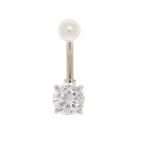 Silver 14G Pearl Top Belly Ring