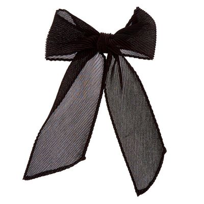 Pleated Chiffon Hair Bow Clip - Black