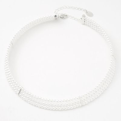 Silver Pearl Rigid Choker Necklace