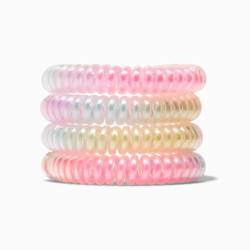 Pastel Iridescent Spiral Hair Ties - 4 Pack