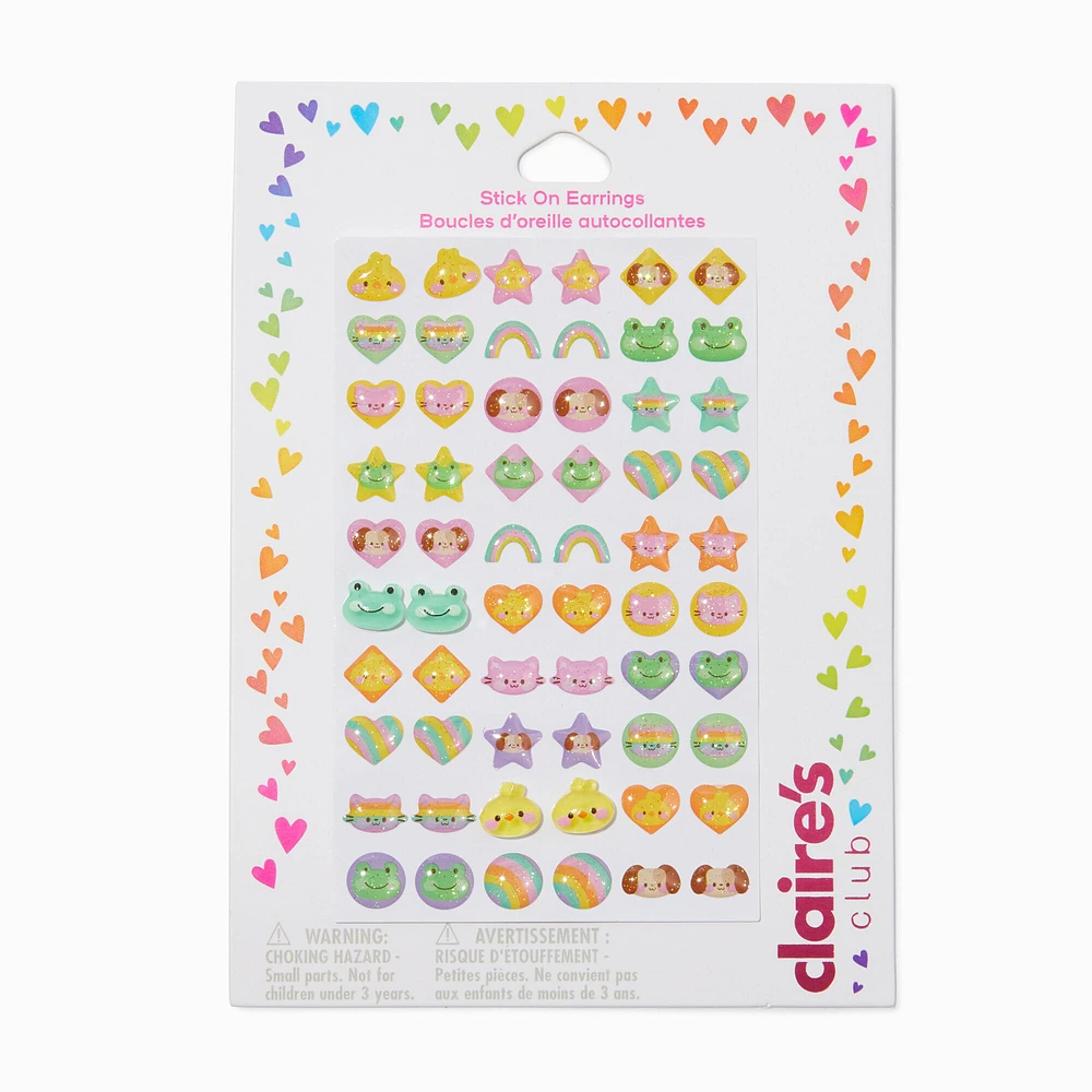 Claire's Club Pastel Glitter Critter Stick On Earrings - 30 Pack