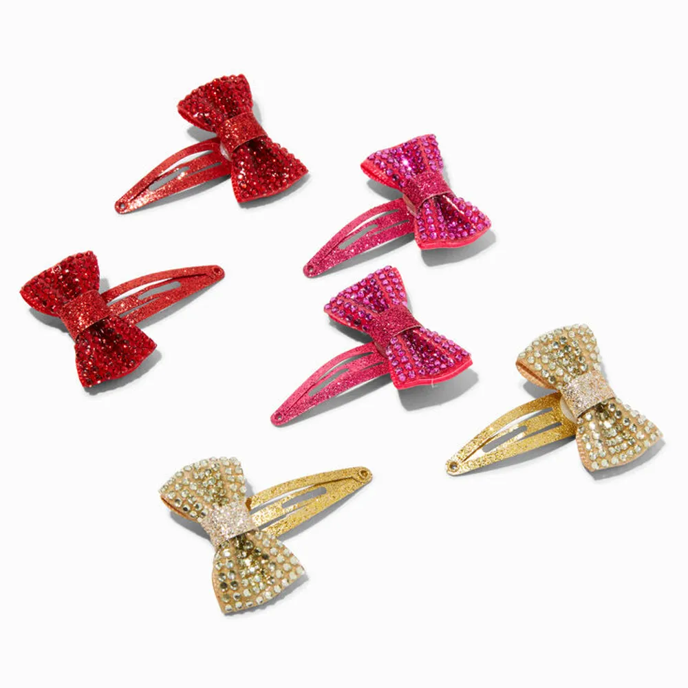 Claire's Club Glitter Bow Snap Hair Clips - 6 Pack