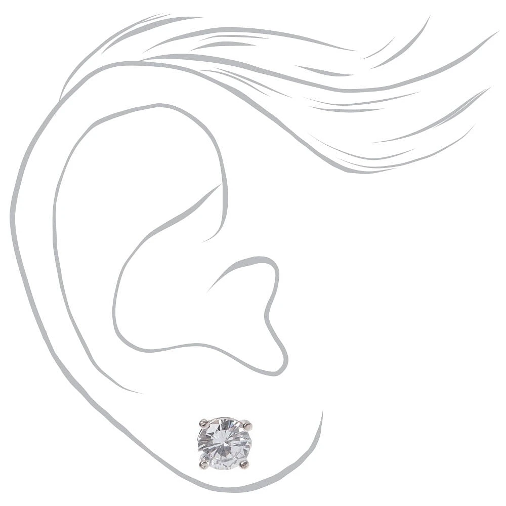 Silver-tone Cubic Zirconia 4mm, 5mm, & 6mm Round Stud Earrings - 3 Pack