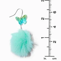 Mint Butterfly Pom 3'' Drop Earrings