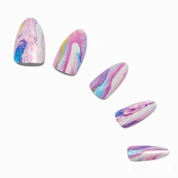 Purple Galaxy Long Almond Vegan Faux Nail Set - 24 Pack