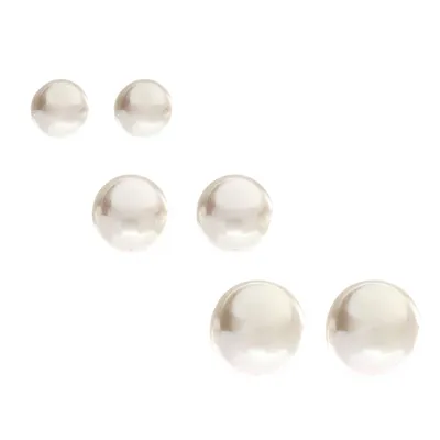 Graduated Pearl Stud Earrings - Ivory, 3 Pack