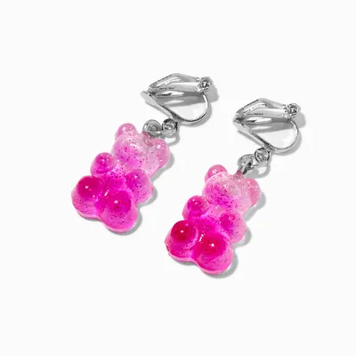 Pink Ombre Glitter Gummy Bears® 0.75" Clip-On Drop Earrings