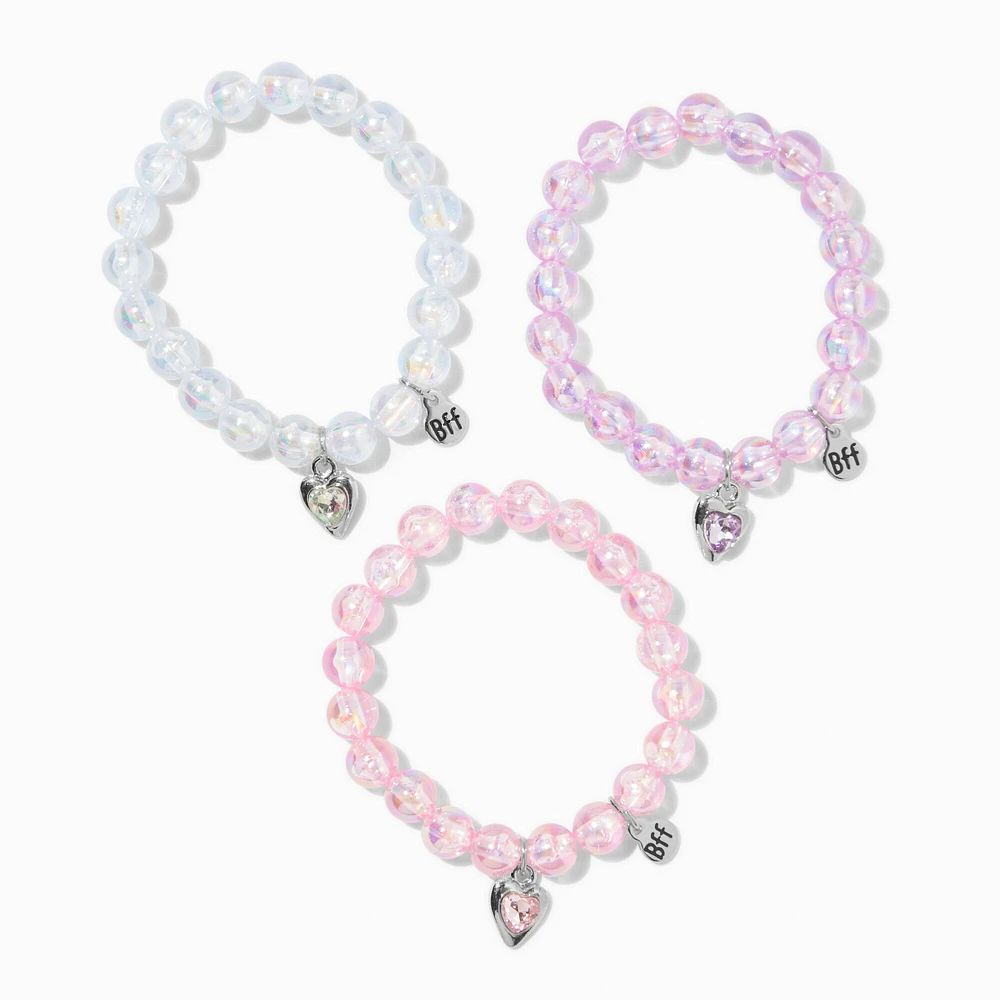 Best Friends Heart Charm Beaded Stretch Bracelets - 3 Pack