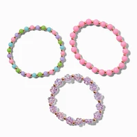 Pink Bead & Flower Stretch Bracelets - 3 Pack