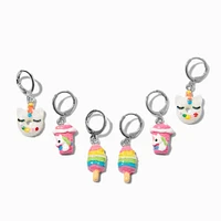 Silver-tone Unicorn Sweet Treats Huggie Hoop Stackable Earrings - 3 Pack