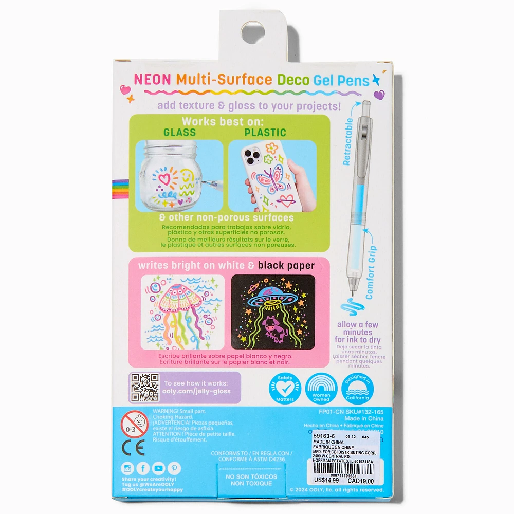 ooly® Jelly Gloss Neon Multi-Surface Deco Gel Pens - 6 Pack