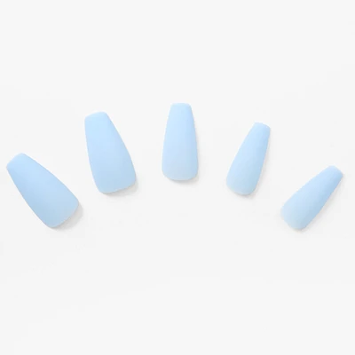 Matte Light Blue Squareletto Vegan Faux Nail Set - 24 Pack