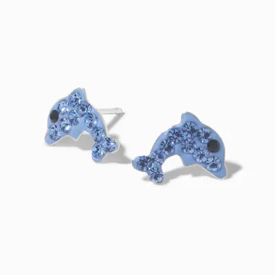 Sterling Silver Crystal Dolphin Stud Earrings
