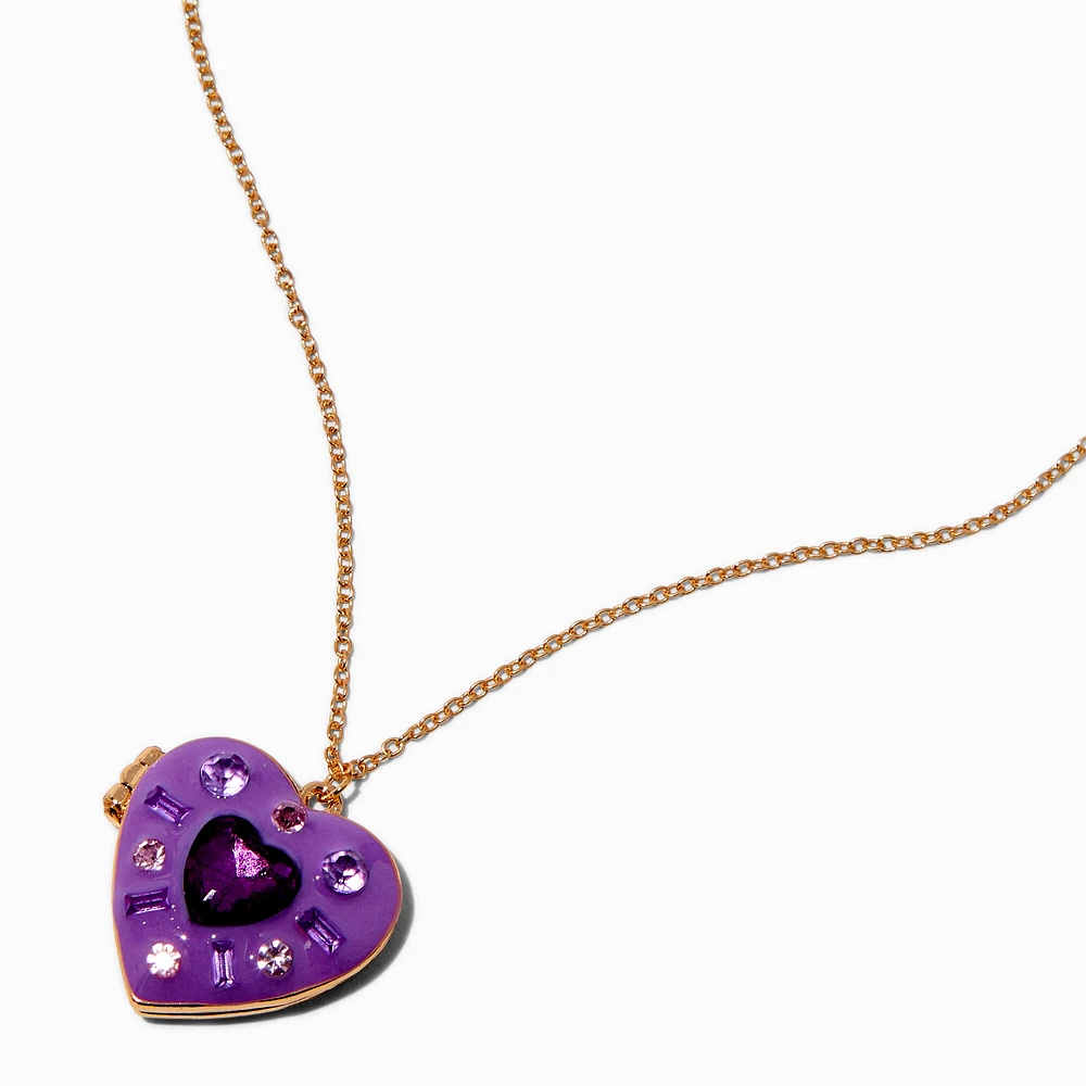 UV Color-Changing Purple Mosaic Heart Locket Pendant Necklace