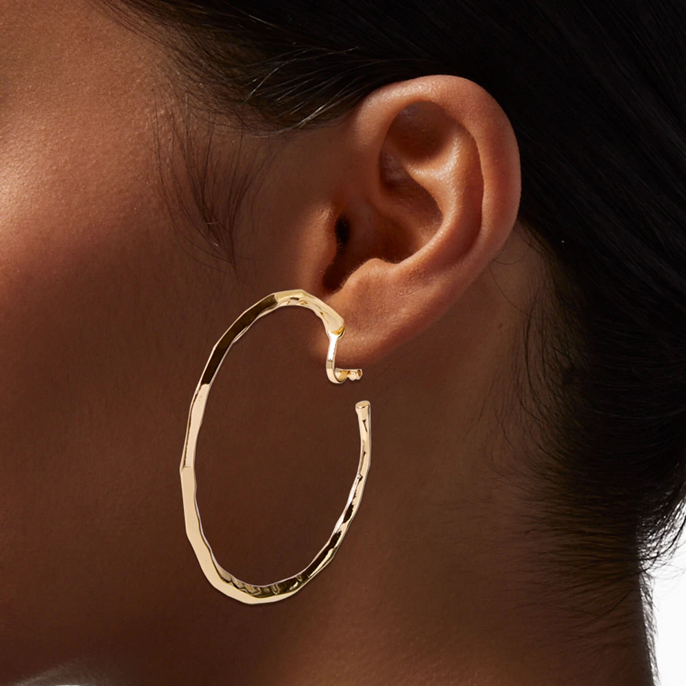 Gold-tone 60mm Molten Clip-on Hoop Earrings