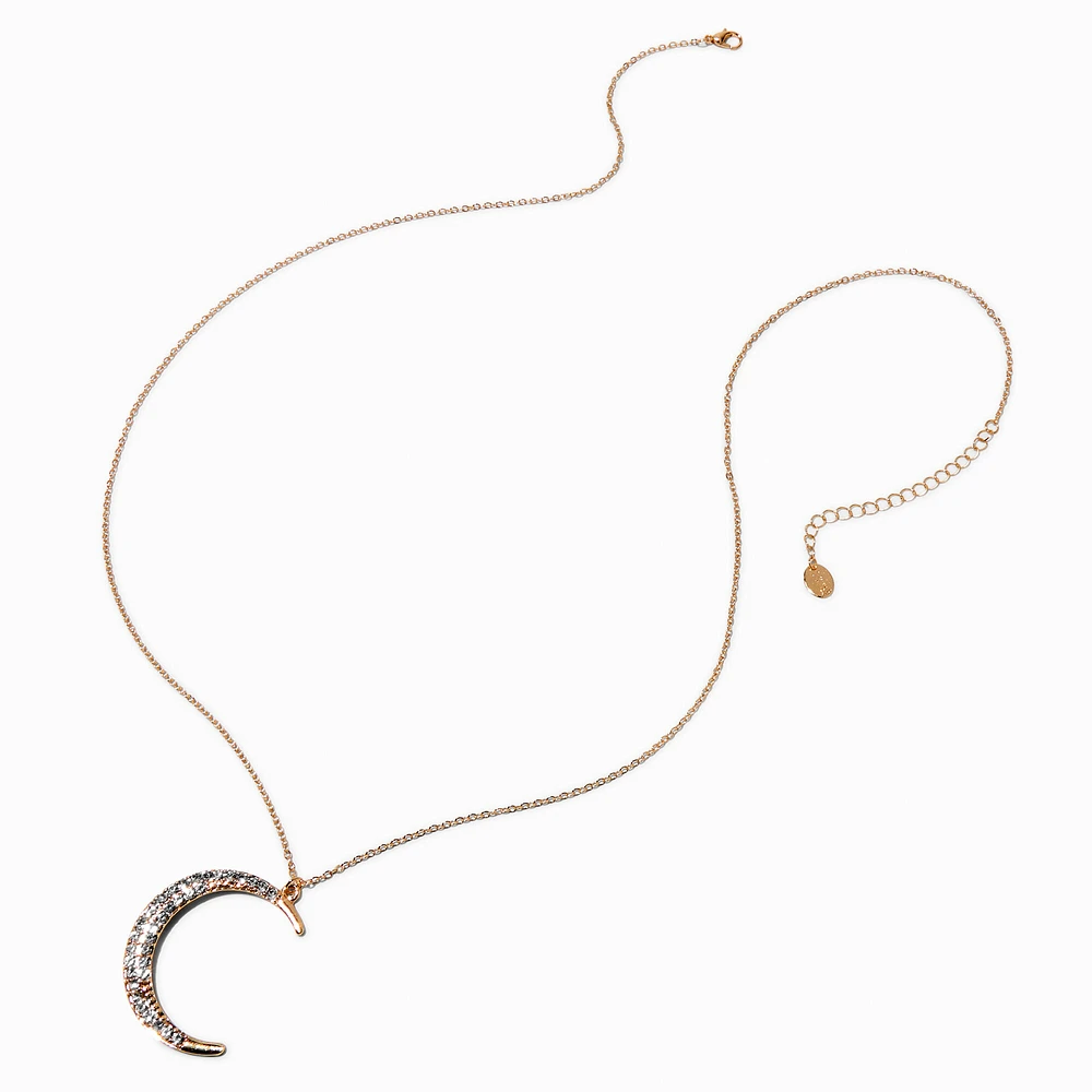 Gold-tone Pavé Crescent Moon Long Pendant Necklace