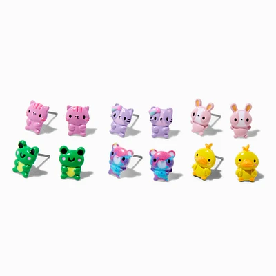 Pastel Cute Animal Stud Earrings - 6 Pack