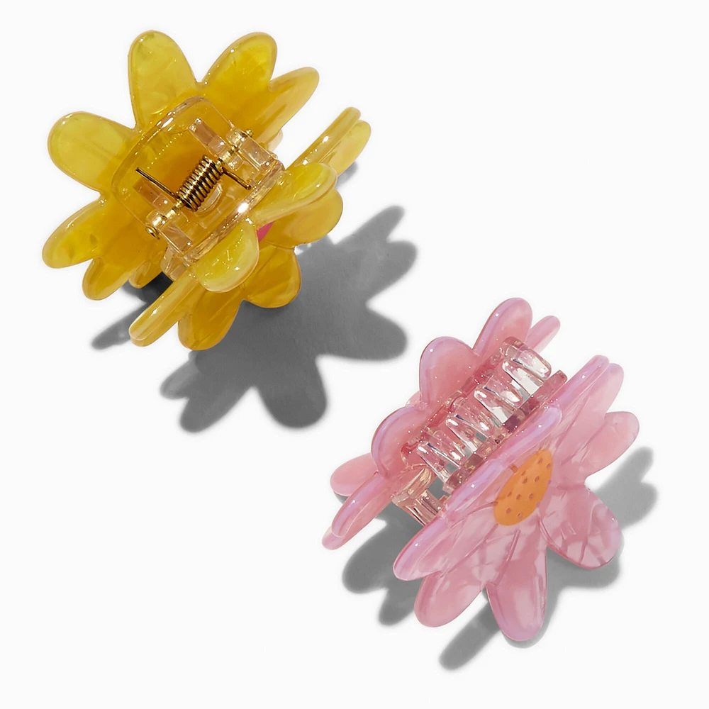 Pink & Yellow Daisy Flower Hair Claws - 2 Pack