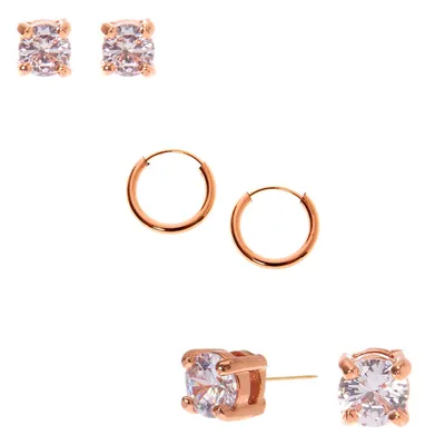 18kt Rose Gold Plated Cubic Zirconia Earring Set - 3 Pack