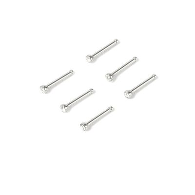 Silver 20G Stone Nose Studs - Clear, 6 Pack