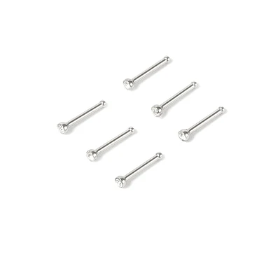 20G Stainless Steel Tiny Crystal Nose Studs - 6 Pack