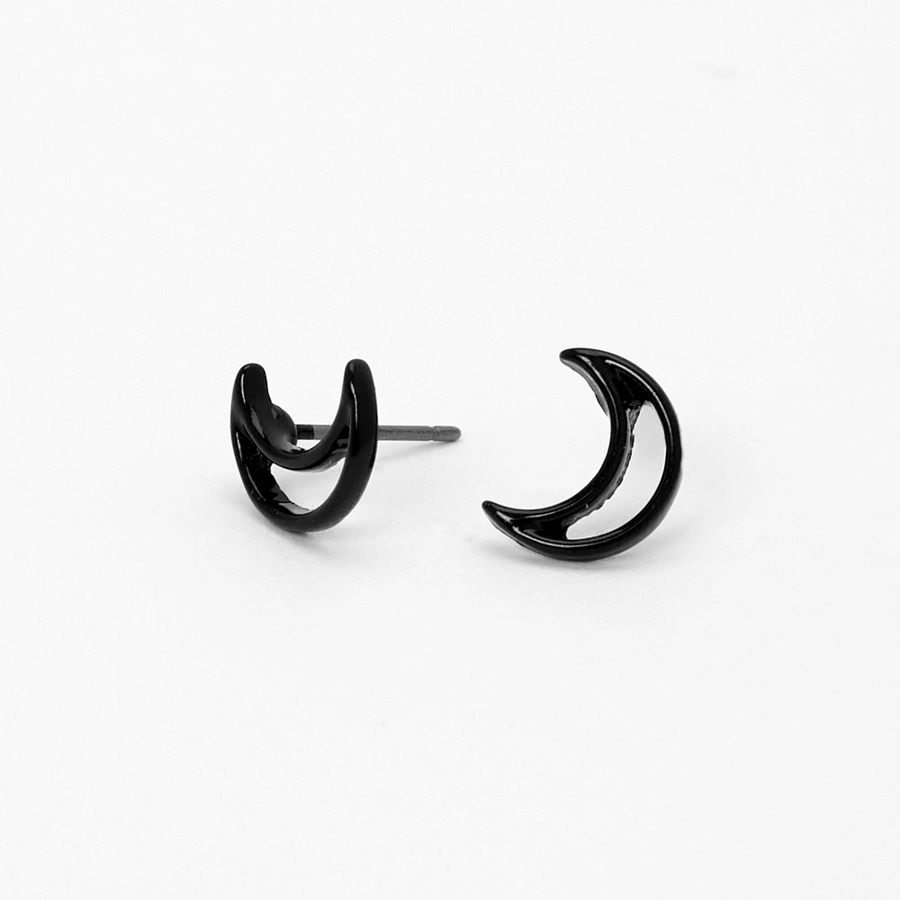 Black Open Moon Stud Earrings