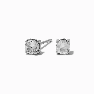 Silver-tone Stainless Steel 4MM Cubic Zirconia Basket Stud Earrings