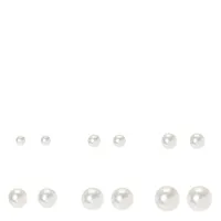 Pearl Graduated Stud Earrings - White, 6 Pack