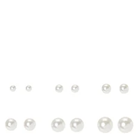 White Pearl Graduated Stud Earrings - 6 Pack