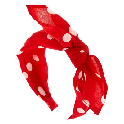 Polka Dot Knotted Bow Headband - Red