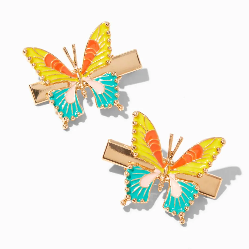 Gold Colorful Butterfly Hair Clips - 2 Pack