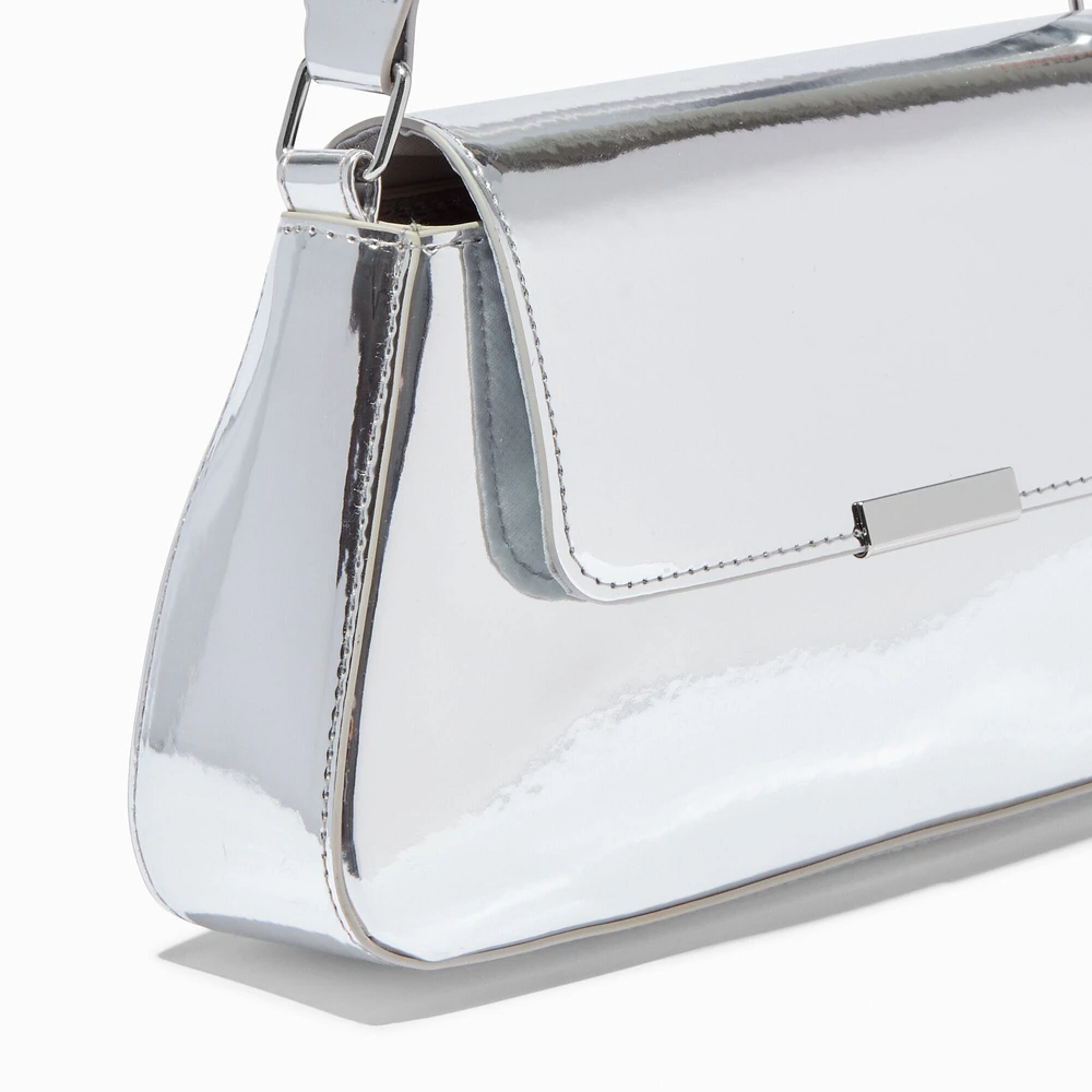 Mirrored Silver Baguette Shoulder Bag