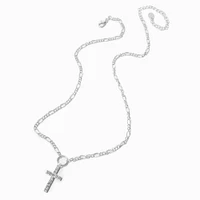 Silver-tone Embellished Cross Pendant Necklace