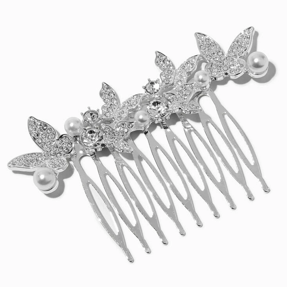 Crystal Butterfly & Pearl Hair Comb