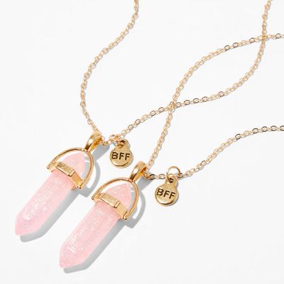 Gold Best Friends Pink Shimmer Mystical Gem Pendant Necklaces (2 Pack)