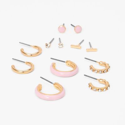 Gold & Pink Earrings Set - 6 Pack