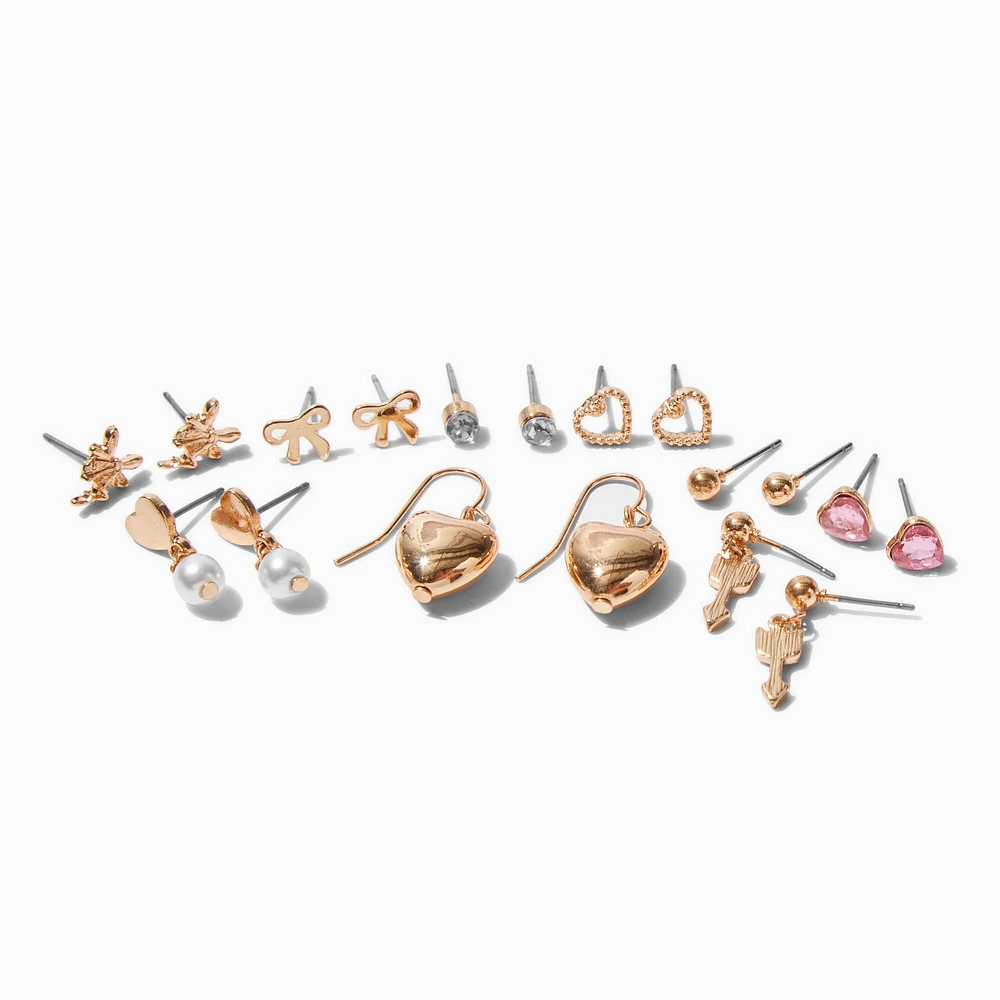 Gold-tone Cupid Earring Stackables Set - 9 Pack