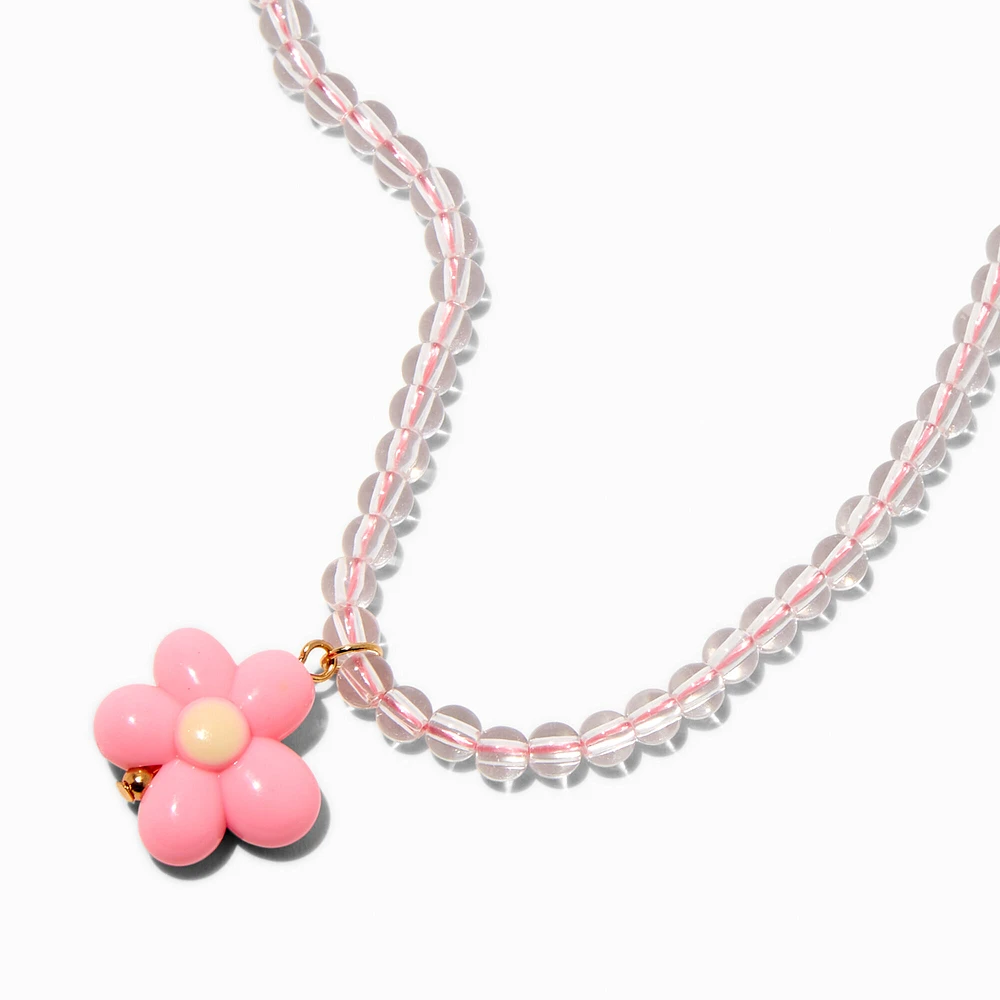 Claire's Club Pink Puffy Flower Pendant Necklace