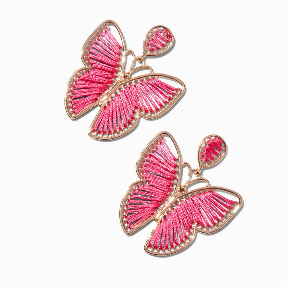 Pink Threader Butterfly 2" Drop Earrings