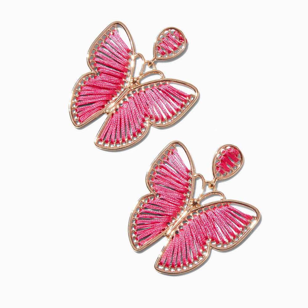 Pink Threader Butterfly 2" Drop Earrings