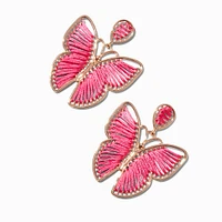 Pink Threader Butterfly 2" Drop Earrings