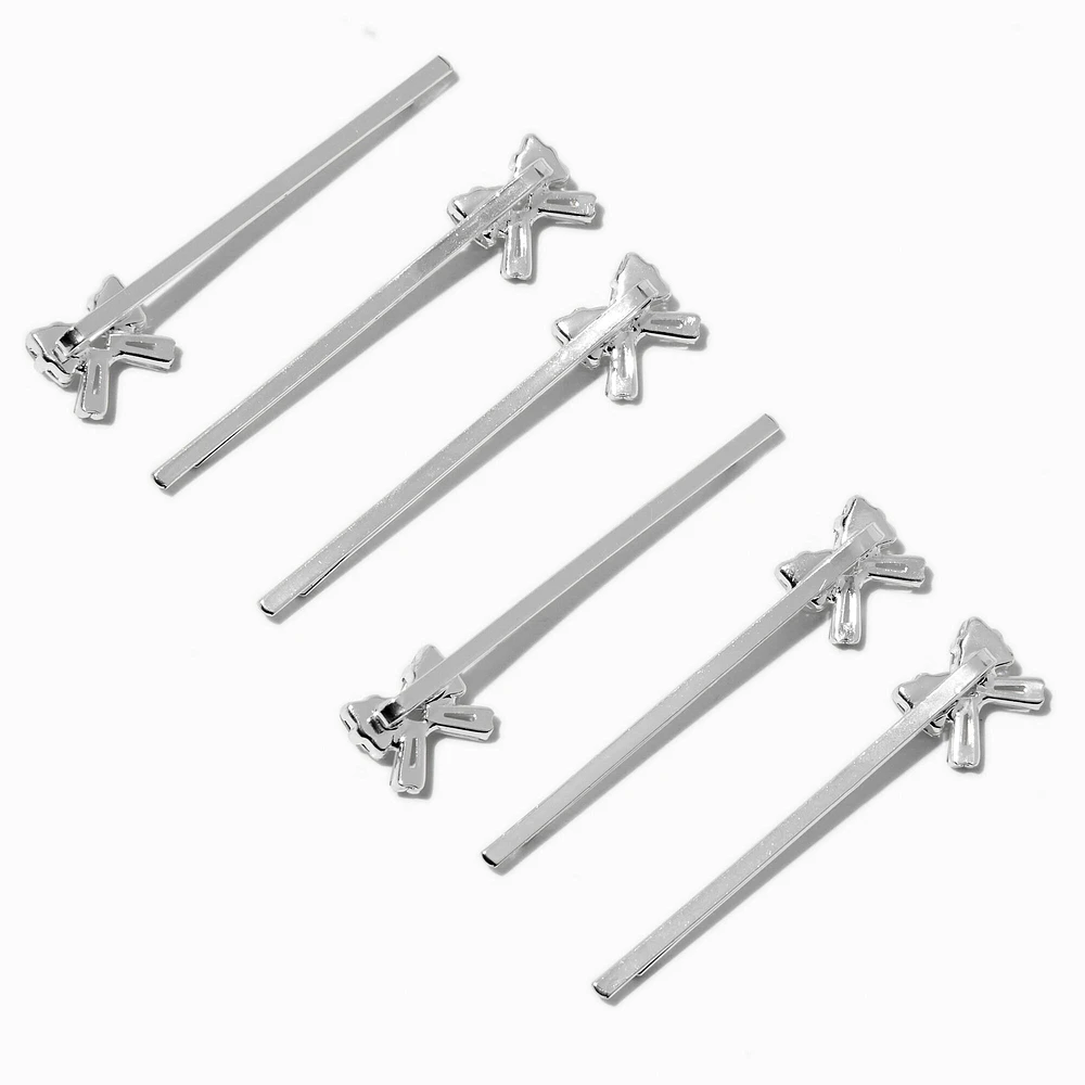 Silver Cubic Zirconia Bow Hair Pins - 6 Pack