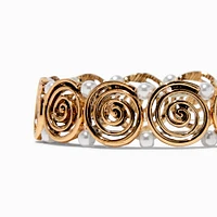 Gold-tone Spiral & Pearl Stretch Bracelet