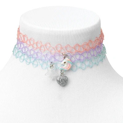 Claire's Club Glitter Charm Tattoo Choker Necklaces - 3 Pack