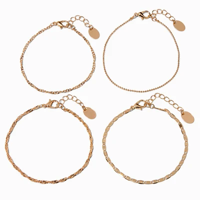 Gold-tone Delicate Chain Bracelet Set - 4 Pack