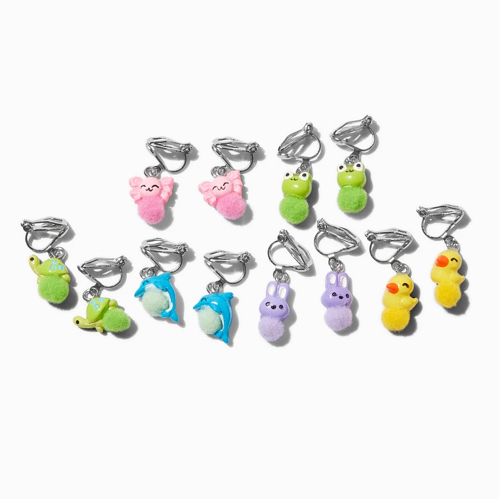 Critter Pom Pom Clip-On Drop Earrings - 6 Pack