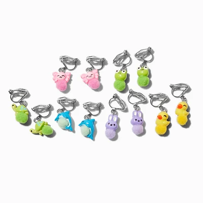 Critter Pom Pom Clip-On Drop Earrings - 6 Pack