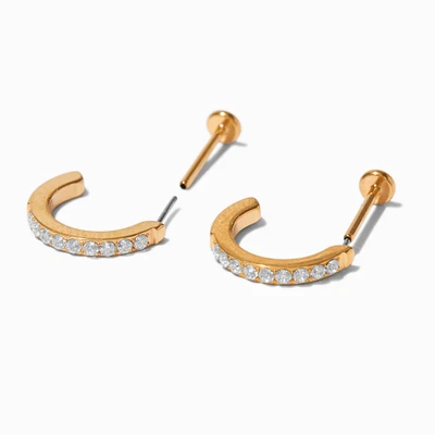 C LUXE by Claire's Gold-tone Titanium Cubic Zirconia Flat Back Hoop Earrings