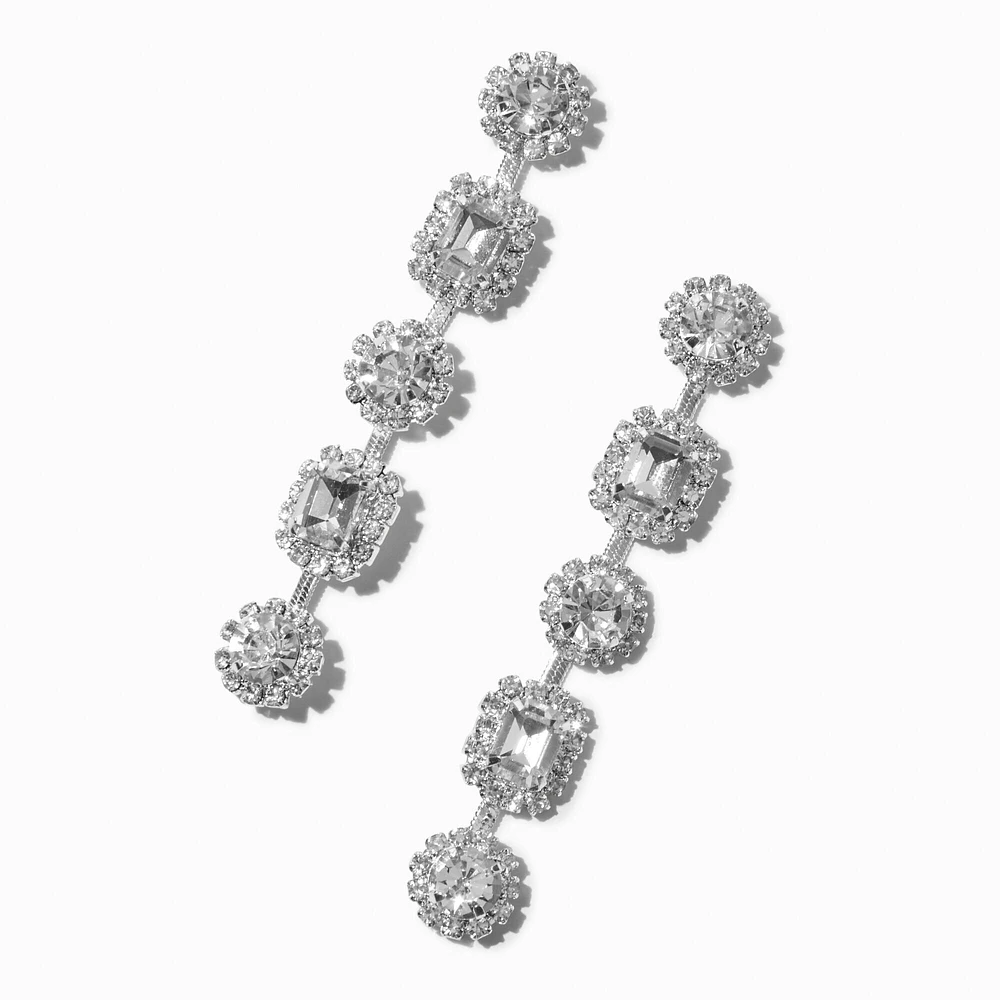 Silver-tone Rhinestone Snake Chain 3" Linear Drop Earrings