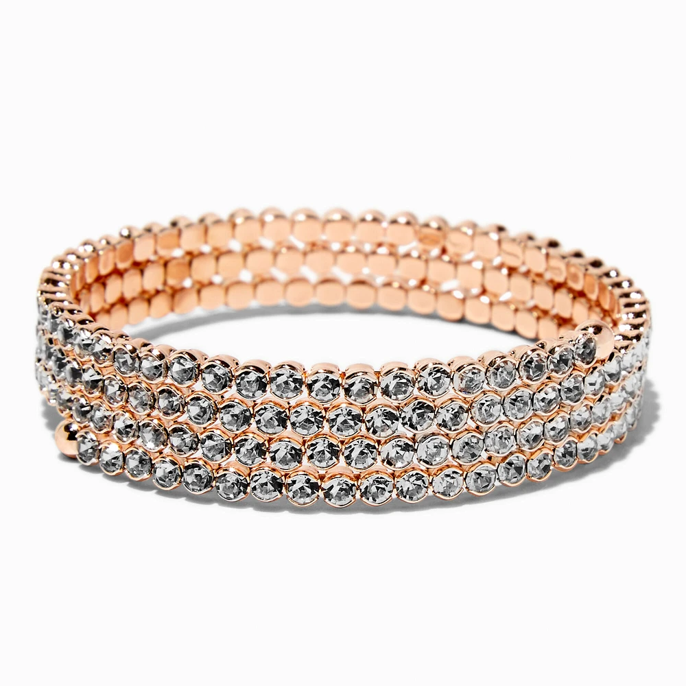 Rose Gold-tone Rhinestone Bezel Coil Bracelet